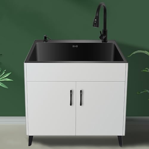 Lavatoio con Mobile,Lavandino da Esterno,Lavabo Lavanderia,Lavello Cucina Vasca Singola,Salva-Spazio,Mobiletto Sottolavello Cucina con Rubinetto,per Esterni ed Interni Ristorante Garage Giardino ( Col