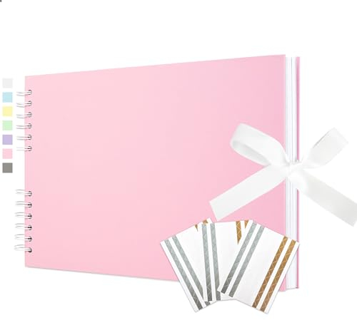 Vienrose Fotoalbum zum Selbstgestalten und Einkleben 21,5 x 29 cm, DIY Scrapbook Album mit 100 weißen Seiten für 200 10x15 Fotos, Spiralalbum für Baby, Hochzeit und Geburtstag, Rosa
