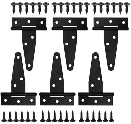 T-Scharniere, 6 Stück 3 Zoll Schwarz Türscharnier, Metall Torscharniere, Torbänder Tür Scheunentore Scharnieren für Schuppentüren, Scheunentor, Gartentore, Schuppentore Scharniere (6, 3 Zoll)