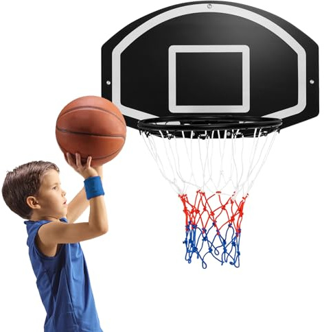 COSTWAY Canasta Baloncesto Exterior Pared, Mini Canasta Niños y Adultos, 72X 45,5 Cm, Tablero Baloncesto Infantil, Accesorios Completos, Negro