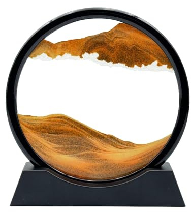 AzureLeap Peinture de Sable Mobile Cadre Sablier Art de Sable en Mouvement Sable Dynamique dans un Verre Rond Paysage 3D pour Bureau et Décoration Maison (Jaune, 7 Pouces)