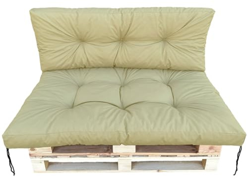 IN WOHO Palettenkissen Set Beige, 120x80 + 120x40 cm, Wasserabweisende Sitz- und Rückenkissen für Europaletten, Outdoor Auflage für Garten und Balkon