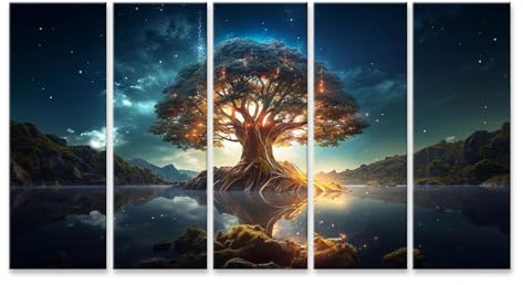 islandburner Yggdrasil - Quadro su tela con albero della vita luminoso, colorato, sacro, mitologia nordica