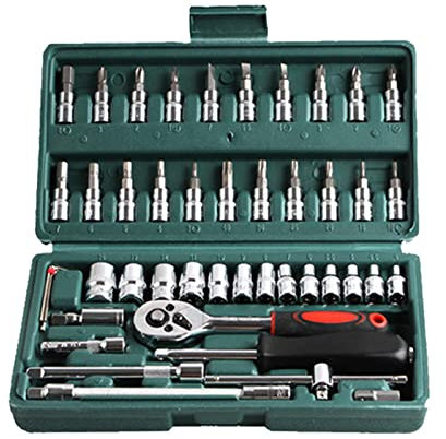 Yinhing Steckschlüsselsatz, Auto-Fahrrad-Motorrad-Reparatur-Werkzeugkasten, Auto-Werkzeugsatz, Kleiner Steckschlüsselsatz mit Box für die Kfz-Reparatur (46 Stück Grün)