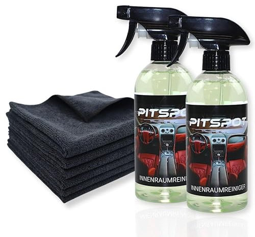 Pitspot - Innenraum Set Plus - 6X Ultra Mikrofasertücher & 2 x Innenraumreiniger 500ml - für einen Sauberen Innenraum -Polster, Leder, Alcantara, Cockpit & Armaturen