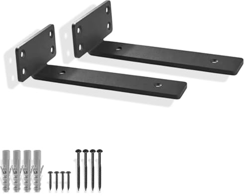 2 x Heavy Duty Scaffold Floating Shelf T Bracket Industrial Wall Support Black (Black 2 Pack, 20cm)