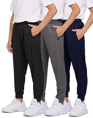PURE CHAMP 3 Pack Boys Sweatpants Mesh Lightweight Kids Clothes with Zipper Pockets Active Quick-Dry Boys Pants Sizes 4-20 (Set 6 Size Medium)