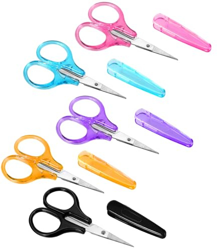 Lot de 5 petits ciseaux de bricolage avec étui de protection en acier inoxydable - Ciseaux polyvalents - Compact - Sharp - Petits ciseaux à broder pour papier, découper, scrapbooking, couture