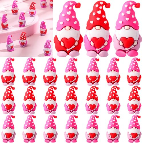 DoubleFill 25 Pcs Valentine's Day Mini Gnomes Figures Tiny Gnomes Figurines for Gifts Small Gnome to Hide Rubber Gnome Statues for Valentines Party (3 Colors)