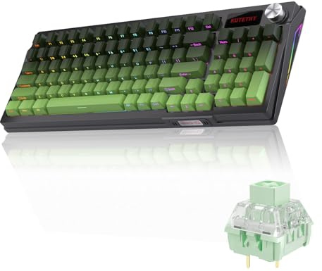 KUTETHY KY95 Clavier mécanique sans fil 98 %, écran LCD et bouton, trimode BT5.0/2,4 GHz/USB-C, commutateurs Kailh Clicky pré-lubrifiés, clavier de jeu RVB 95 touches (dégradé vert)