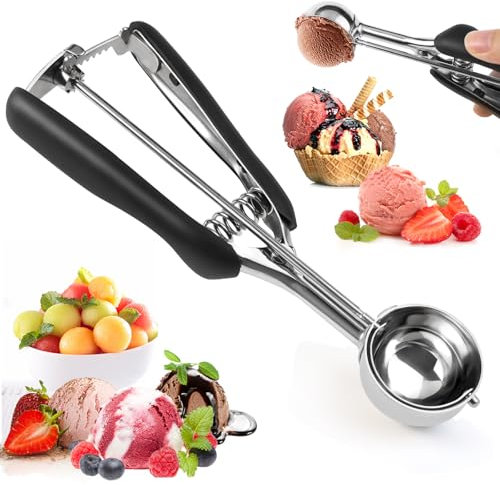 Eisportionierer Edelstahl, Eiskugelportionierer 4 cm, Ice Cream Scoop mit Auslöser und Komfortablem Griff, Cookie Scoop, für Eiscreme, Kekse, Teig, Kuchen, Frikadellen und Fruchtfleisch