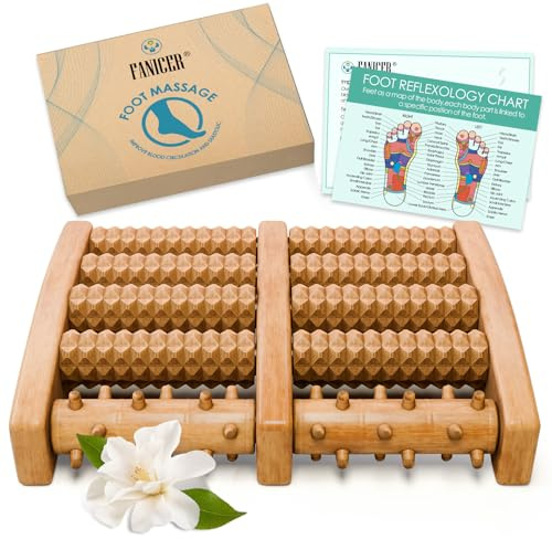 Fußmassageroller Holz, Fußmassage Fersenspornmassagegerät für Füße, Mit Fußreflexzonenkarte, Für Fersensporn & Stressabbau, Triggerpunkt-Massage für zu Hause & Büro