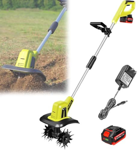 Electric Garden Rotavator, 270Rpm Cordless Tiller Cultivator with 4000Mah Battery and Charger, 25Cm Cultivating Width, 22Cm Tilling Depth for Garden, Vegetable Plots