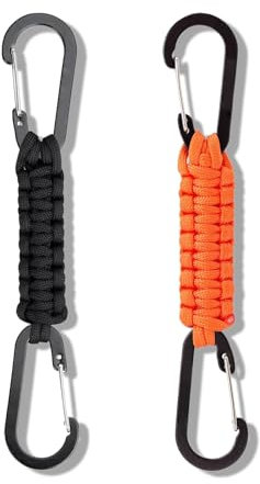 2pack Carabiner Keychain with Snap Hook, Heavy Duty Paracord Keychain Carabiner Clips with Locking D Ring Hooks, Tactical Lanyard Key Chain for Keys, Backpack, Tools, Men, Women(yellow&black)
