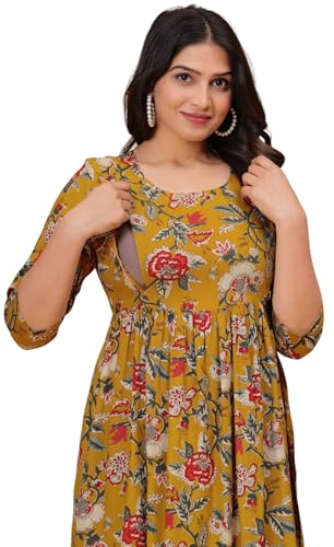 Jikonet Women Cotton Printed Maternity Dress with Hidden Zipper
