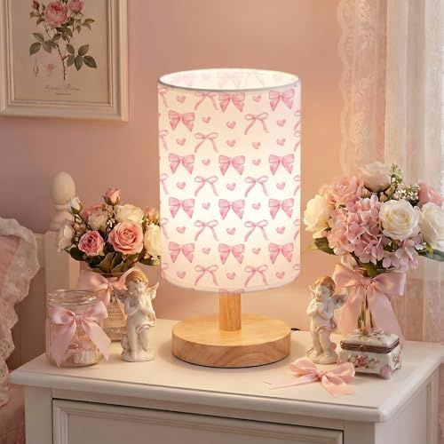 Glooglitter Table Lamp for Bedroom Decor Bedroom Bedside Lamp, Pink Bow