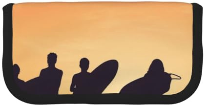 HEBSDFG Federmäppchen aus Leinen, Motiv: Silhouette von Surfer-Menschen, mit Reißverschluss, für Schule, Reisen, Büro und als Geschenk, Schwarz , Einheitsgröße, Schulranzen