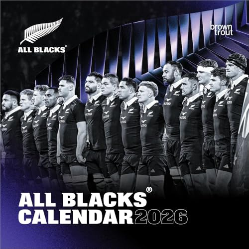 All Blacks OFFICIAL | 2026 12 x 24 Inch (Hanging) Monthly Square Wall Calendar | Plastic-Free | BrownTrout | Rugby Sport