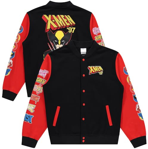 Marvel X-Men Snap Varsity Veste pour homme – Veste Letterman pour adultes avec patchs brodés – Vestes universitaires cool, noir, Small