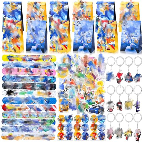 Ainvliya 104PCS Mitgebsel Kindergeburtstag Set, Geburtstagsdeko Party Mitgebsel Party Deko Kindergeburtstag Schlüsselschnalle DIY Aufkleber Geschenktüten Schnapparmband Kindergeburtstag Gastgeschenk
