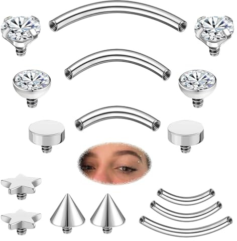 ZS 16G Acero Inoxidable Ceja Rook Piercing Joyería Curva Barbells Barra Labial Tragus Labret Daith Anillo Ombligo Piercing plata Oro 6mm 8mm 10mm 16g (5 pares topes plateados)
