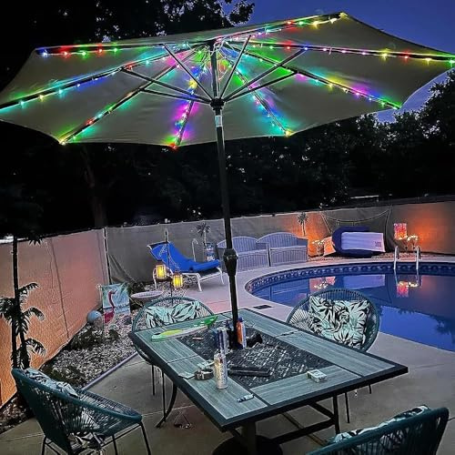 Umbrella String Lights, 104 LED 16 Modes USB Battery Operated with Remote Control Waterproof Outdoor Pole Lights for Patio Umbrellas Camping Tents