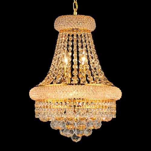 Senlaitop Crystal Chandeliers for Dining Room Light Fixture, 6 Lights Gold Luxury Empire Style K9 Crystal Chandelier, Hanging Ceiling Lighting Fixture for Hallway Dining Living Room Bedroom Kitchen