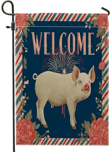 Drapeau Bienvenue Animal Rouge Blanc Bleu Fleur Drapeau De Bienvenue Renforcé Avec Décoratif Drapeaux, Pour Balcon, D'Intérieur, Les Bureaux, 30x45cm