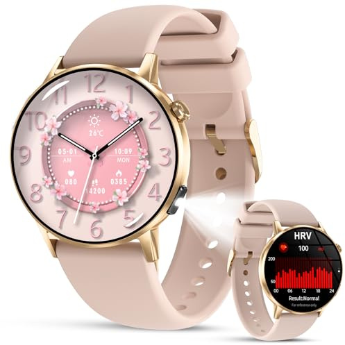 Lgnitek Smartwatch Donna, 1.32 AMOLED Rotondo Orologio Della Salute Donna Con 24H Ciclo Mestruale/Pressione Sanguigna/HRV/Sonno/Frequenza Cardiaca/SpO2, Bluetooth Chiamate&Torcia,IP68 iOS Android