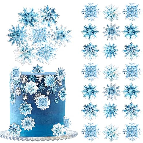 Xsstarmi 60 Pack Edible Snowflakes Cupcake Toppers Rice Paper Blue Snowflakes Frozen Theme Cupcake Picks for Winter Baby Shower Birthday Christmas Party DIY Cake Decorations