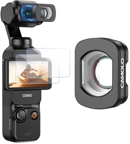 Pocket 3 Wide Angle Lens,Magnetic Attachment, Multi-Coated HD Optical Glass,Expanded FOV of 112° Action Camera Lens Compatible with DJI Osmo Pocket 3,2pcs Screen Protector