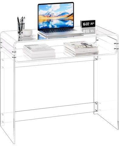 VEVOR Scrivania in Acrilico Trasparente, Rettangolare a 2 Livelli con Contenitore, Moderno Tavolino da Computer, per Camera da Letto, Isola Cucina, Ristorante, Ufficio, 40 x 85 x 75 cm, Trasparente