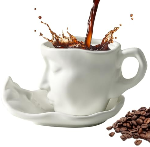 Generisch Kiss Face Tasses à thé Soucoupes - Ensemble élégant robuste, tasses à café minimaliste, tasse à café faite à la main 100 ml Design couple de baiser en céramique | Utilité multi-usage