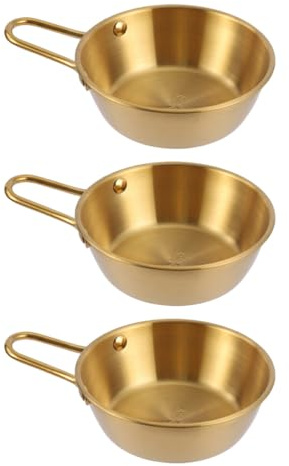 Angoily 3 Pezzi Set 3 Ciotole Vino di Riso Coreane in Acciaio Inox Manico 12 Cm, Ciotole Tradizionali per Condimenti e Salse, Stoviglie per Ristoranti e Uso Domestico