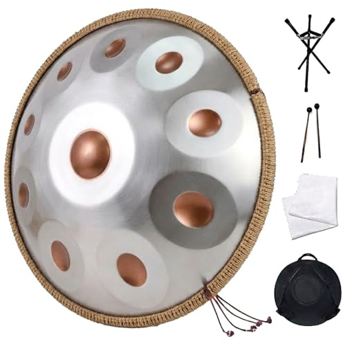 Handpan Drum, Hand Drum Instrument Set 18/22 inch 9/10/12/14 Notes G Minor, Premium Steel Tongue Drums Handpan for Meditation Yoga Sound Healing Music Therapy(Golden eyes,440HZ/22inch/14Note)