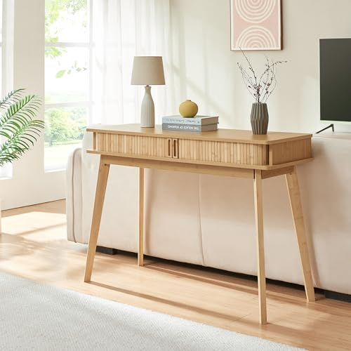 [en.casa] Konsolentisch schmal Tysvær Flurtisch mit 2 Türen rechteckig Ablagetisch Bambus 110 x 40 x 78 cm Schreibtisch Natur