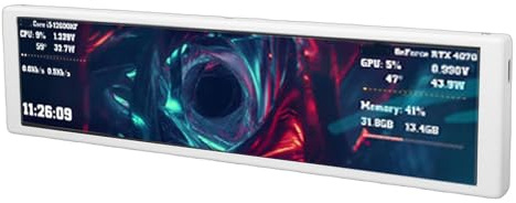 Tangxi 9,2 Zoll Computer Sekundärbildschirm, CPU Temperaturüberwachung, Querformat, Hochformat, Dynamisches Videothema, FHD 1920 X 462, Anzeige für PC CPU GPU Temperatur (White)
