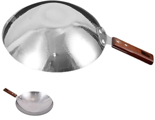 POPETPOP Sartén Diseño Moderno Adecuado para Uso en Casa Aire Libre Wok de Acero Inoxidable Mango Cómodo y Antideslizante y Resistente para Cocinar Mariscos y Verduras