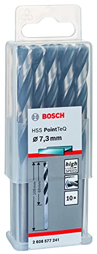 Bosch Accessories 2608577241 HSS PointTeQ (7,3 x 69 x 109 mm) - Set da 10 Pezzi di Punte Elicoidali per Trapano per Metallo, Acciaio, Fusione o Plastica, Grigio (Argento), Ø 7.3 mm