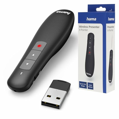 Hama X-Pointer Télécommande Pointeur Laser - Laser Rouge, Technologie Smart-Link, sans Fil 2.4 GHz - pour présentation Powerpoint - Noir
