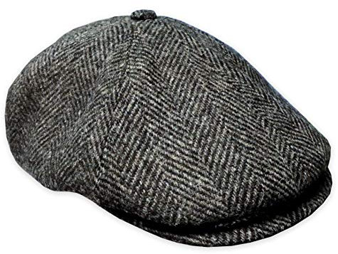 Failsworth Hudson Ballonmütze mit Fischgrätmuster aus Harris Tweed - Grau-Schwarz - 55