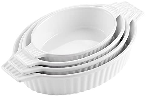 MALACASA Series Bake,Set of 4 Oval Baking Dishes (9.5/11.3/12.8/14.5), Oven to Table Baking Dishes with Ceramic Handles, Ideal for Lasagne/Pie/Pan/Tapas,