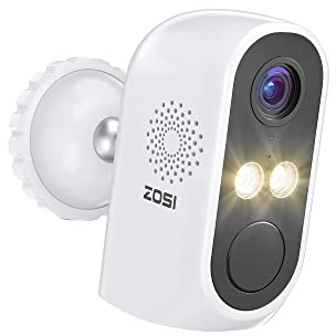 ZOSI 1080P Telecamera a Batteria, Videocamera Wi-Fi, Audio Bidirezionale, Batteria Ricaricabile, Rilevamento delle Persone, Allarme Luminoso e Sonoro, C1