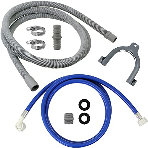 SPARES2GO Water Fill Pipe Inlet Hose + Drain Outlet Pipe Extension Kit Compatible with Hisense Dishwasher (2.5m)