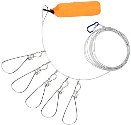 CHSEEO Fish Stringer, 11 Piedi Pesca Stringer Portapesci per Unisex Adulto, con 5 Fibbie Corda da Pesca, Borsa di immagazzinaggio, Pesca in mare, Accessori per pesca, D'argento