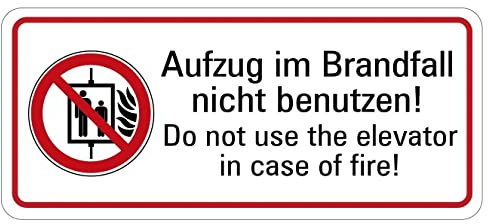 Aufkleber Aufzug im Brandfall Nicht benutzen DE/EN Brandschutz Schild Folie ähnl. ISO 7010 | Größe wählbar Made in Germany, Größe: 15x6,6 cm