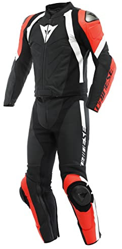 Dainese zweiteiler Lederkombi Avro 4 2PC Motorradanzug Motorradkombi Leathersuit, BLACK-MATT/FLUO-RED/WHIT, 46