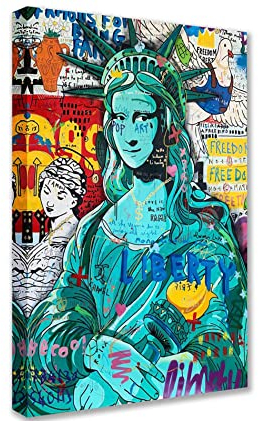 Tucocoo Gemälde für Wohnzimmer, Straße, Graffiti-Bilder, 1 Panel, Leinwand, blaugrün, Freiheitsstatue, Wandkunst, zeitgenössisches Kunstwerk, Heimdekoration, Holzrahmen, Poster und Drucke, 60x90 cm