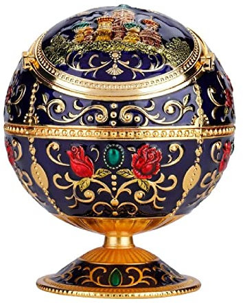JINTEXIN Kugel, tragbare Metallkugel, Aschenbecher, Geschenkdekoration mit Prägemuster, Retro-kreative Kugel aus Zinklegierung, Aufbewahrungsbox mit Deckel,Schwarz