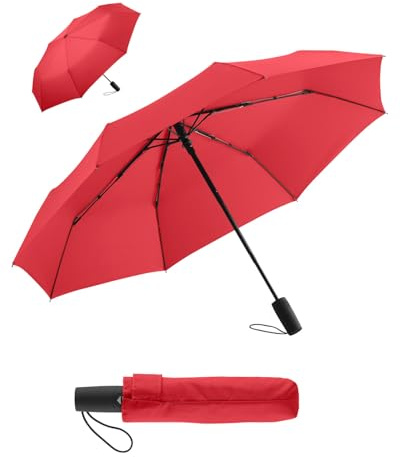 FARE Mini-Taschenschirm – Premium-Regenschirm öffnet-schließt-automatisch flexibel windsicher stabil kompakt wasserdicht; Markenschirm 60 Jahre Erfahrung aus Deutschland (rot)